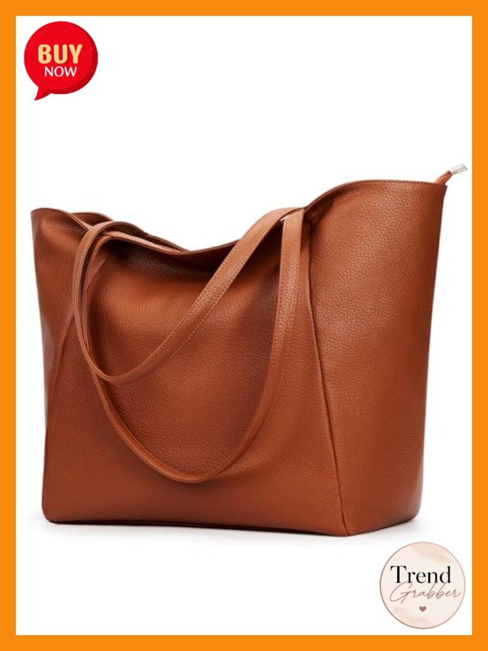 Large Vegan Leather Tote Bag 16L Zipper Work Weekender